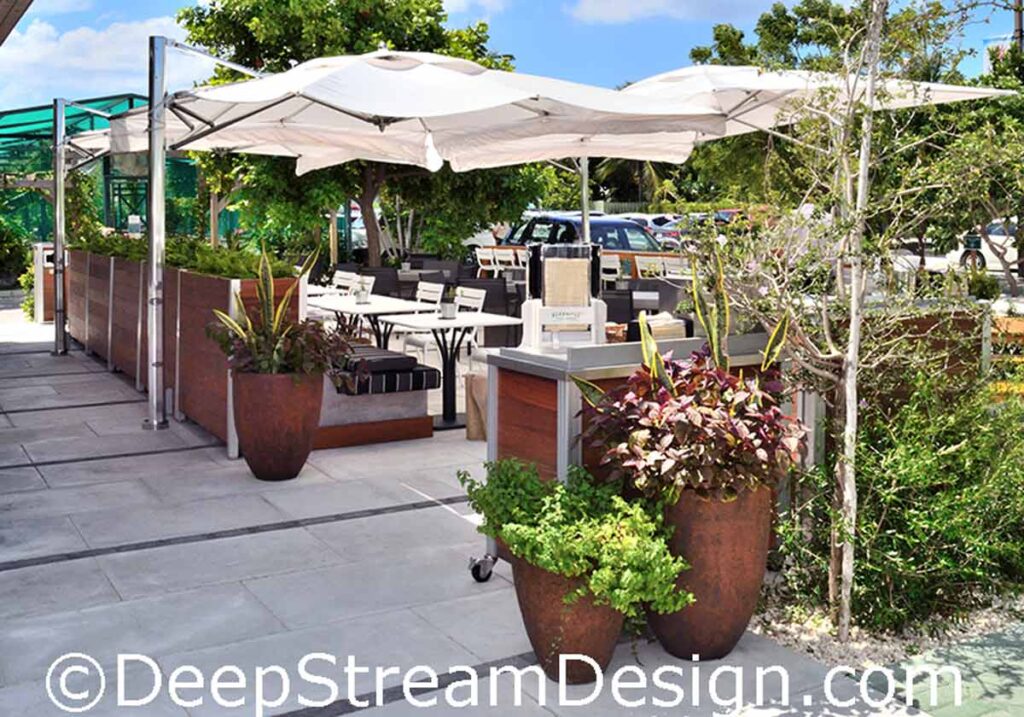 Click for more info on DeepStream movable commercial planter walls create a upscale outdoor restaurant